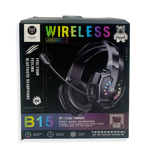 Diadema Gamer Onikuma B15: Baja Latencia 40ms, Bluetooth 5.4 y 60 Horas de Juego | Micrófono HD Desmontable