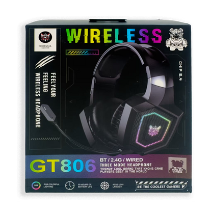 Diadema Gamer Onikuma GT806: Inalámbrica BT 5.4, Batería Infinita y RGB | NEGRA