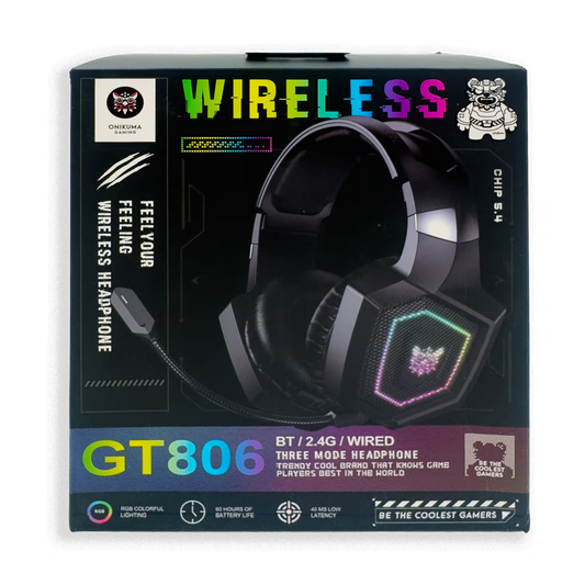 Diadema Gamer Onikuma GT806: Inalámbrica BT 5.4, Batería Infinita y RGB | NEGRA