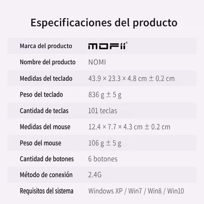 Combo Teclado y Mouse Inalámbrico Ergonómico MOFII Retro Violeta – 104 Teclas Bubble Keys | 2.4G | Para Ellas