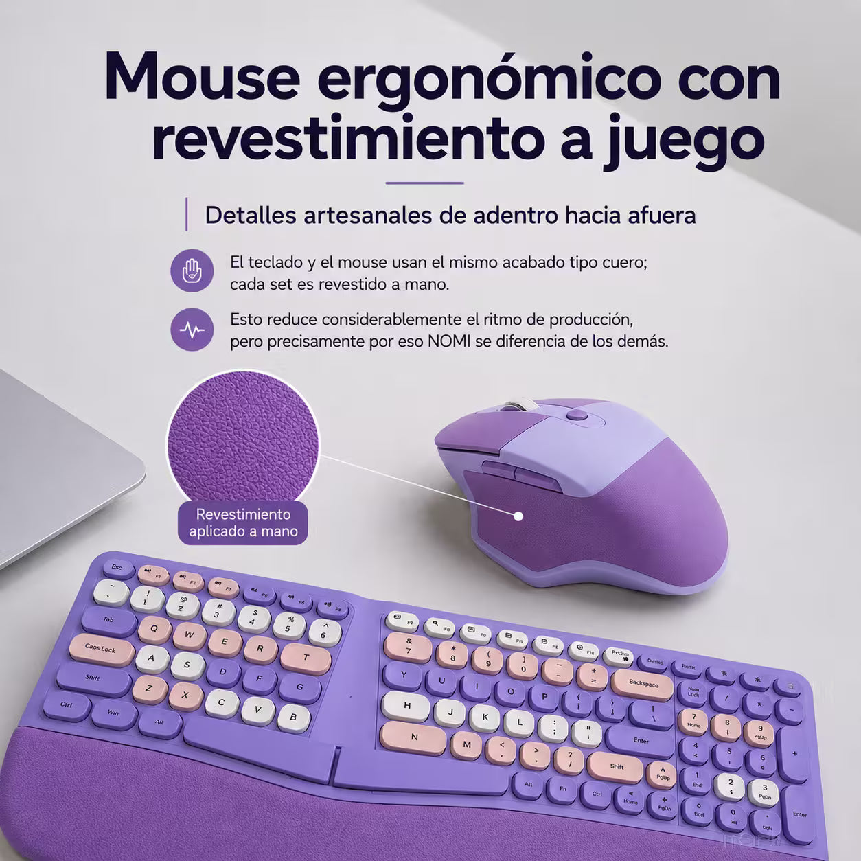 Combo Teclado y Mouse Inalámbrico Ergonómico MOFII Retro Violeta – 104 Teclas Bubble Keys | 2.4G | Para Ellas