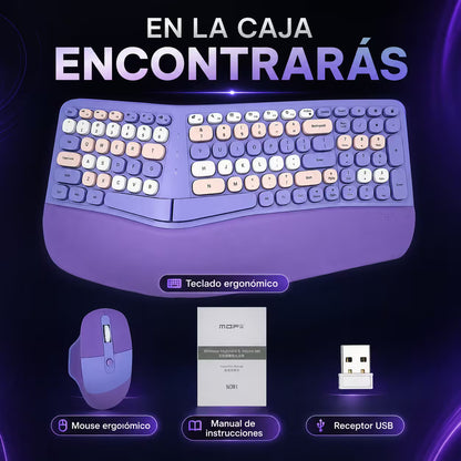 Combo Teclado y Mouse Inalámbrico Ergonómico MOFII Retro Violeta – 104 Teclas Bubble Keys | 2.4G | Para Ellas