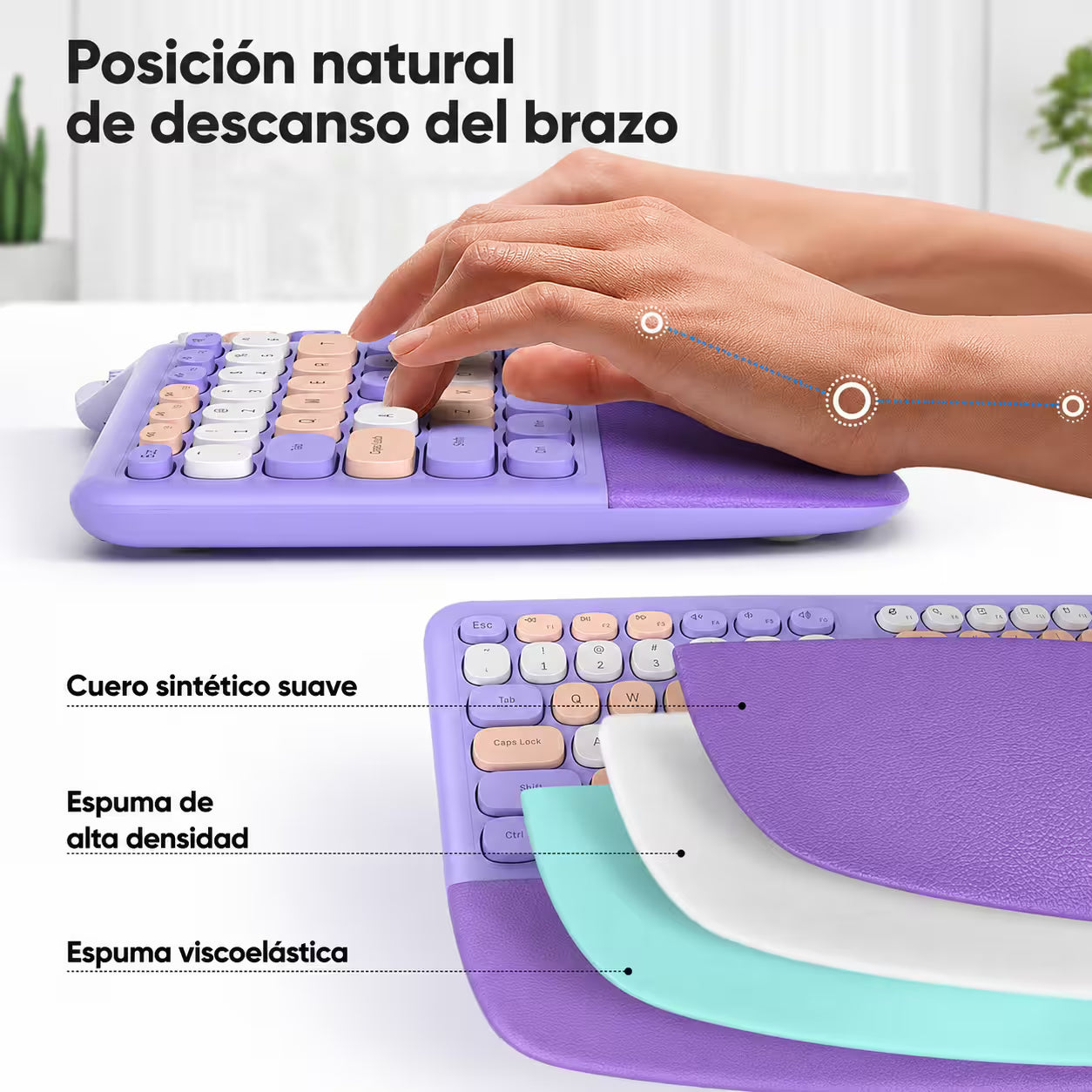 Combo Teclado y Mouse Inalámbrico Ergonómico MOFII Retro Violeta – 104 Teclas Bubble Keys | 2.4G | Para Ellas