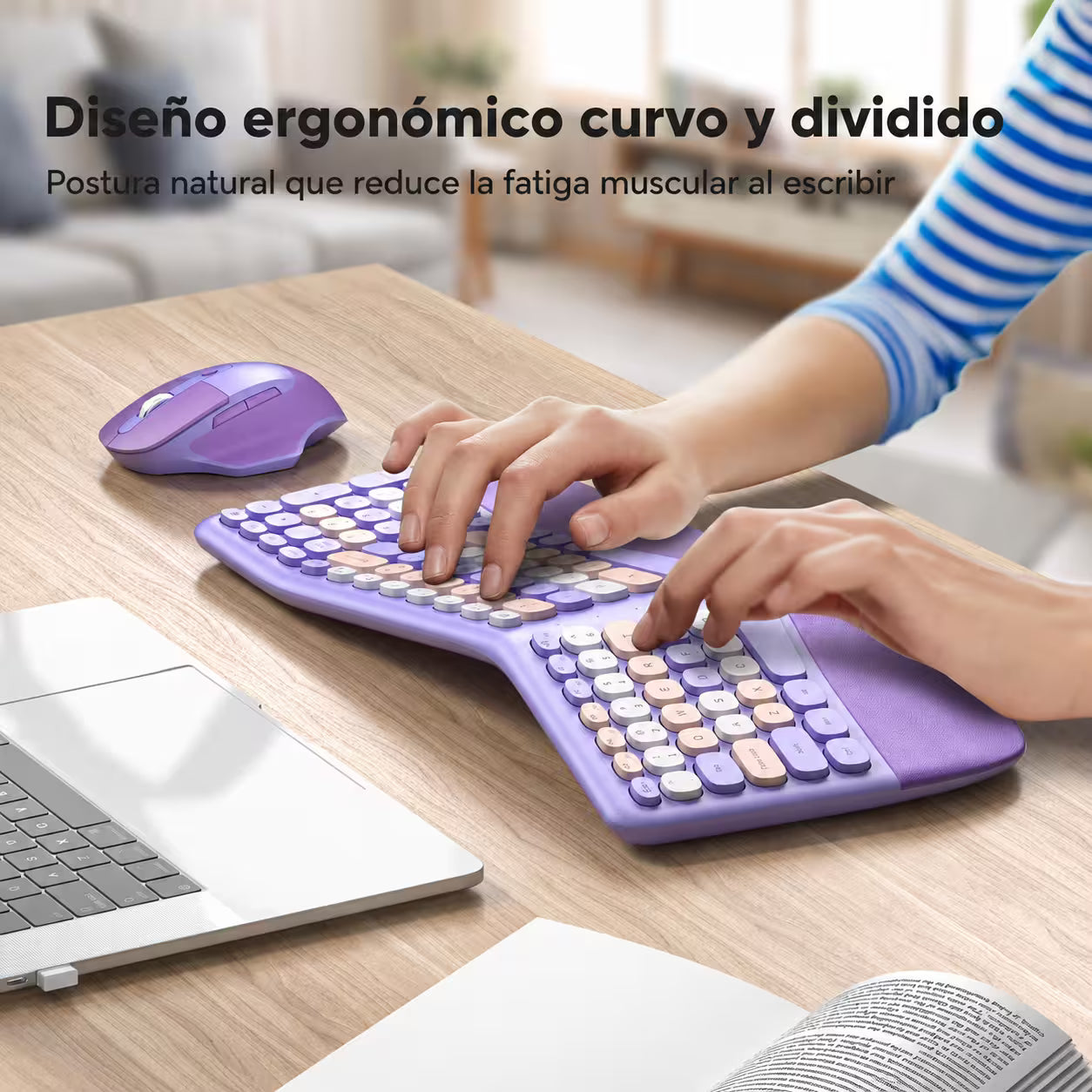Combo Teclado y Mouse Inalámbrico Ergonómico MOFII Retro Violeta – 104 Teclas Bubble Keys | 2.4G | Para Ellas