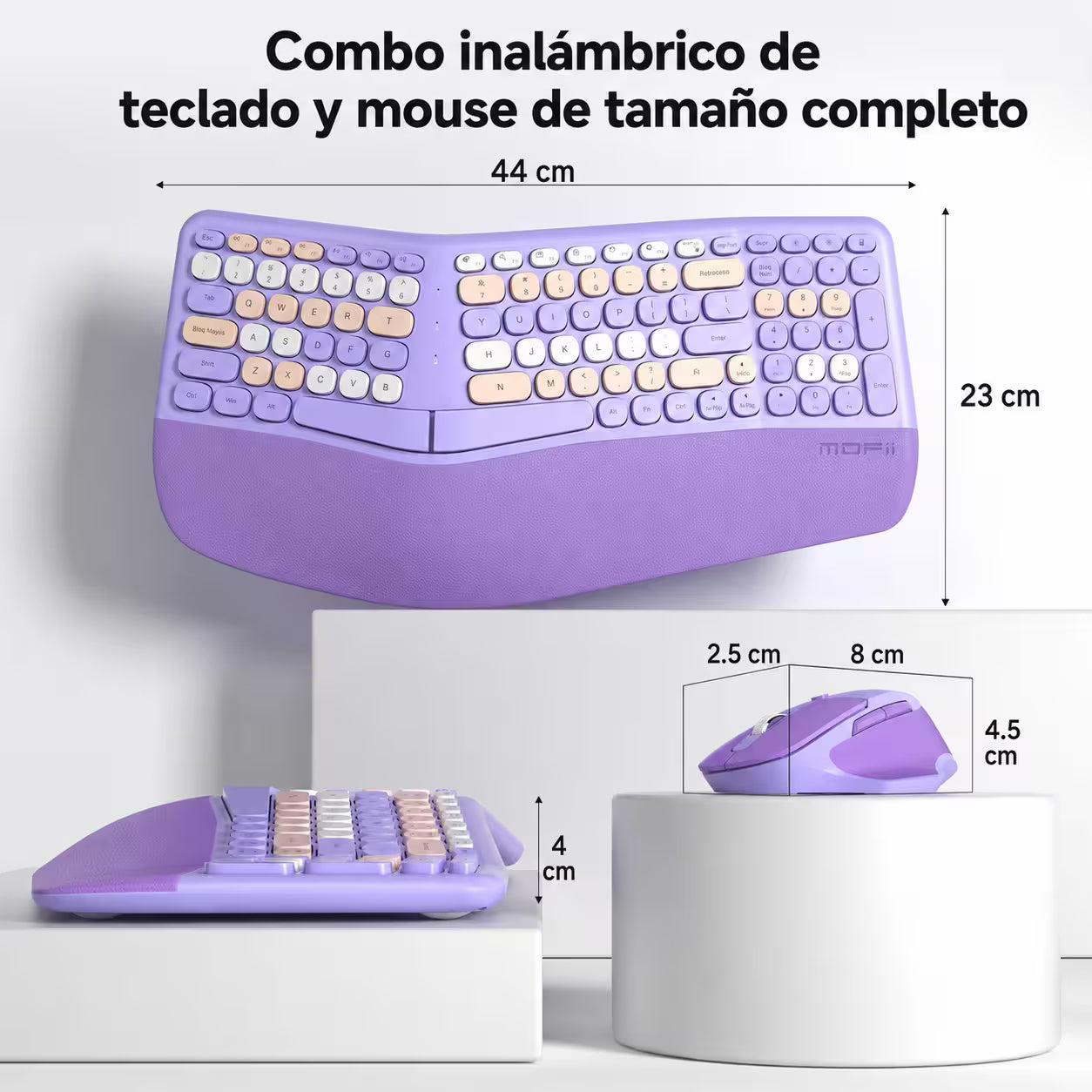 Combo Teclado y Mouse Inalámbrico Ergonómico MOFII Retro Violeta – 104 Teclas Bubble Keys | 2.4G | Para Ellas
