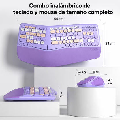 Combo Teclado y Mouse Inalámbrico Ergonómico MOFII Retro Violeta – 104 Teclas Bubble Keys | 2.4G | Para Ellas