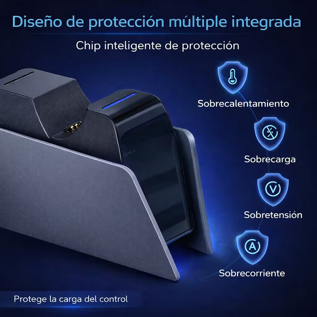 Base Cargadora HONCAM PS5 DualSense Gris - Carga Dual LED Azul Tri-Protección Type-C