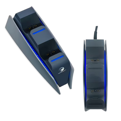 Base Cargadora HONCAM PS5 DualSense Gris - Carga Dual LED Azul Tri-Protección Type-C
