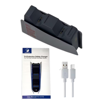Base Cargadora HONCAM PS5 DualSense Gris - Carga Dual LED Azul Tri-Protección Type-C