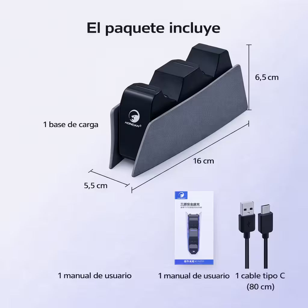 Base Cargadora HONCAM PS5 DualSense Gris - Carga Dual LED Azul Tri-Protección Type-C