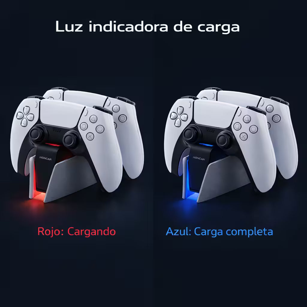 Base Cargadora HONCAM PS5 DualSense Gris - Carga Dual LED Azul Tri-Protección Type-C