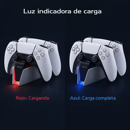 Base Cargadora HONCAM PS5 DualSense Gris - Carga Dual LED Azul Tri-Protección Type-C