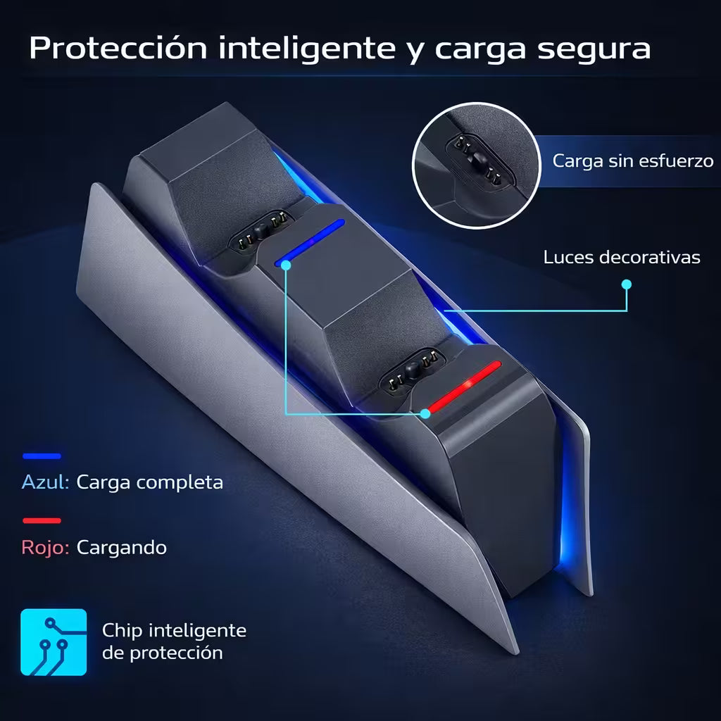 Base Cargadora HONCAM PS5 DualSense Gris - Carga Dual LED Azul Tri-Protección Type-C