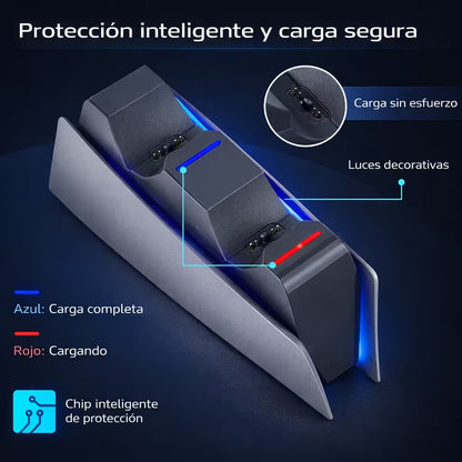 Base Cargadora HONCAM PS5 DualSense Gris - Carga Dual LED Azul Tri-Protección Type-C