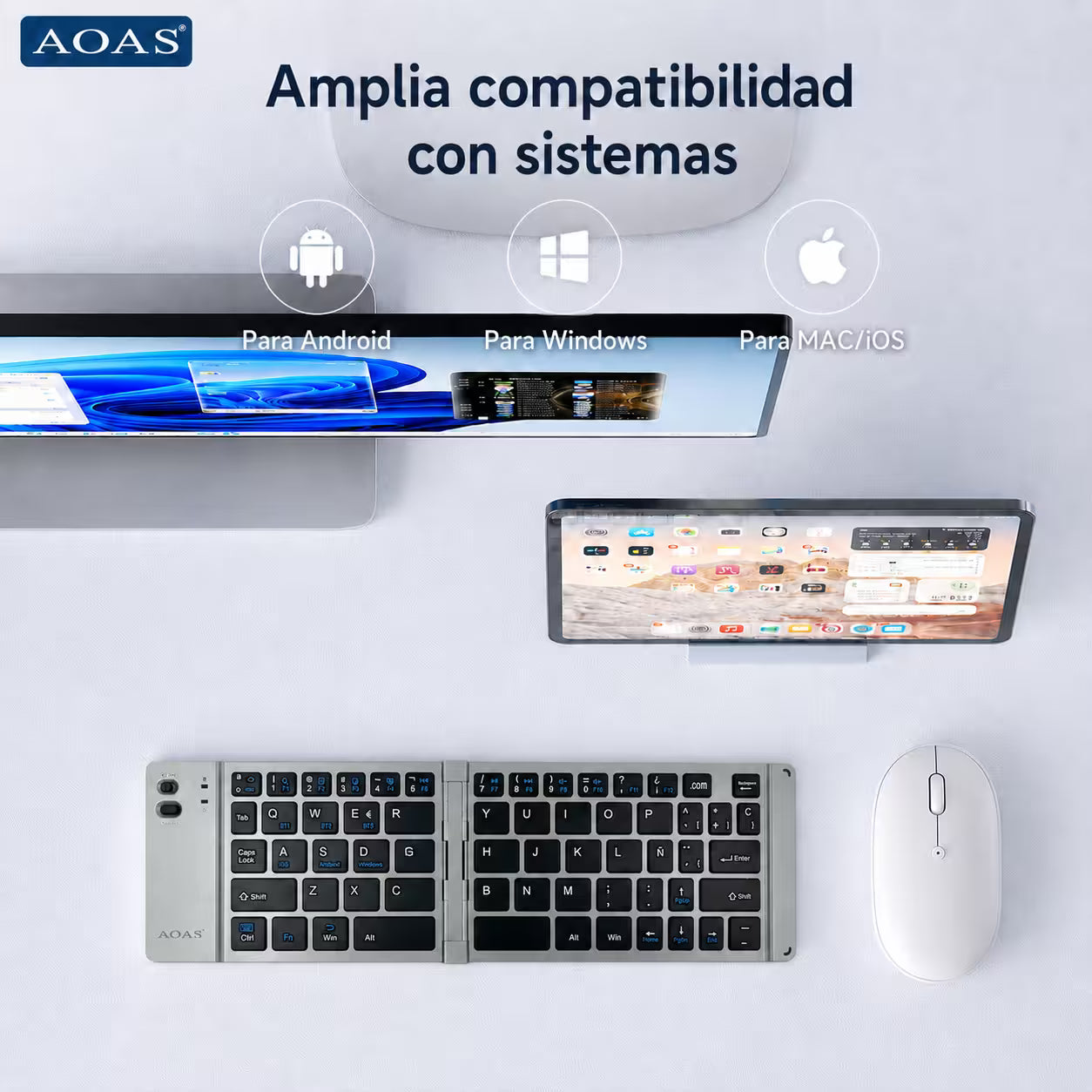 Teclado Plegable Bluetooth AOAS A-1006 Negro – Compacto | QWERTY con Ñ | BT + USB | Portátil