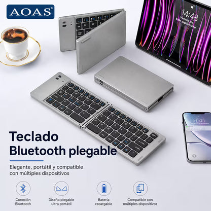 Teclado Plegable Bluetooth AOAS A-1006 Negro – Compacto | QWERTY con Ñ | BT + USB | Portátil