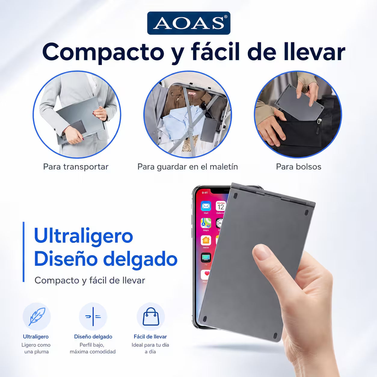 Teclado Plegable Bluetooth AOAS A-1006 Negro – Compacto | QWERTY con Ñ | BT + USB | Portátil