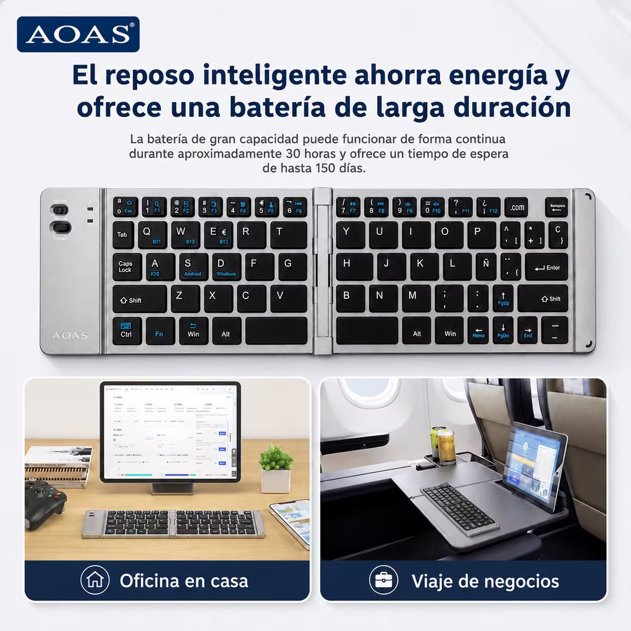 Teclado Plegable Bluetooth AOAS A-1006 Negro – Compacto | QWERTY con Ñ | BT + USB | Portátil