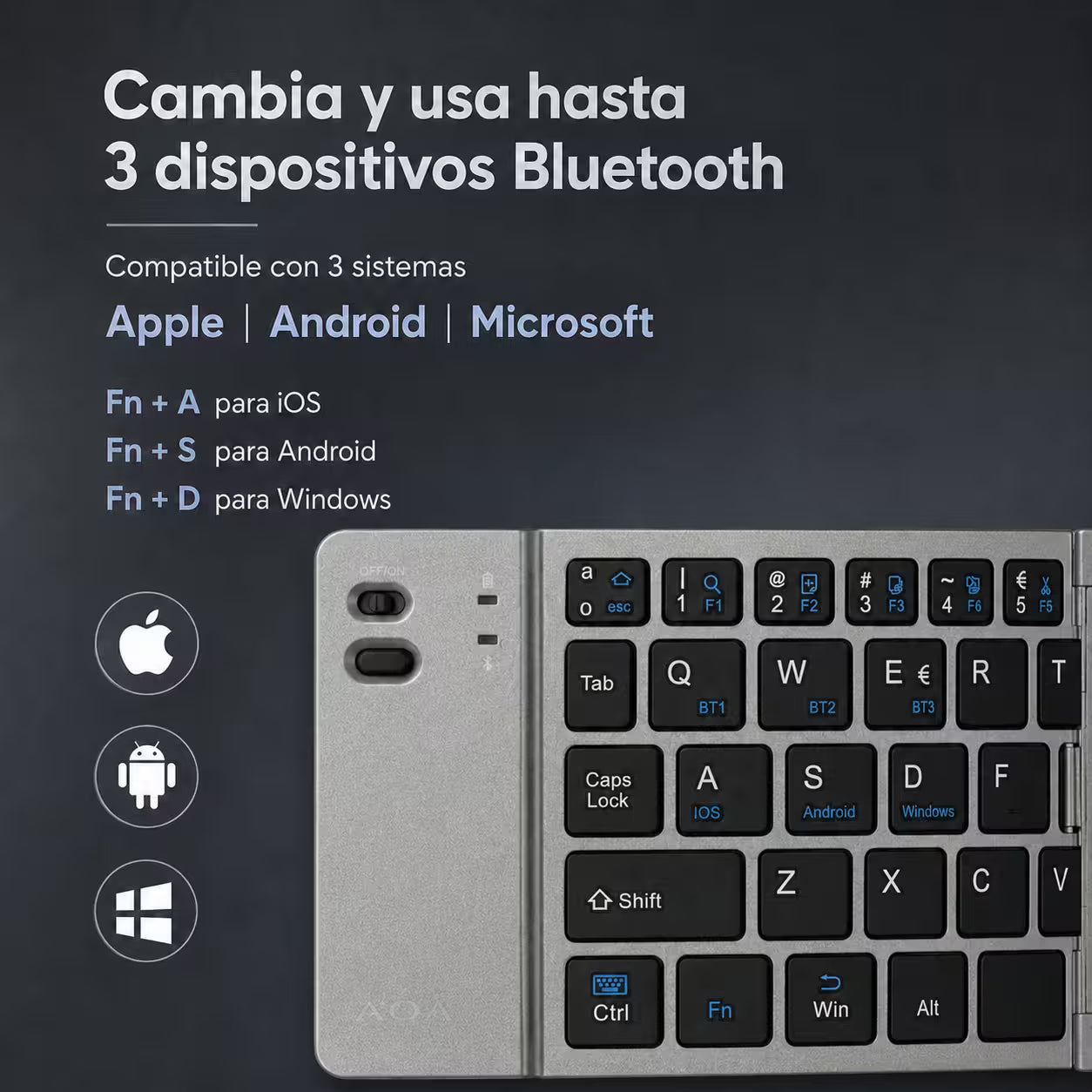Teclado Plegable Bluetooth AOAS A-1006 Negro – Compacto | QWERTY con Ñ | BT + USB | Portátil