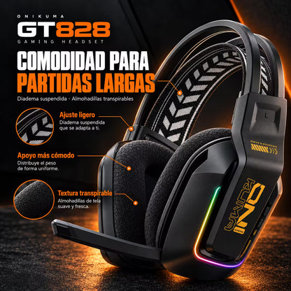 Diadema Inalámbrica Onikuma GT828 – 50mm | 900mAh 55h | Dongle 2 en 1 | 2.4G + BT