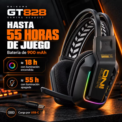 Diadema Inalámbrica Onikuma GT828 – 50mm | 900mAh 55h | Dongle 2 en 1 | 2.4G + BT