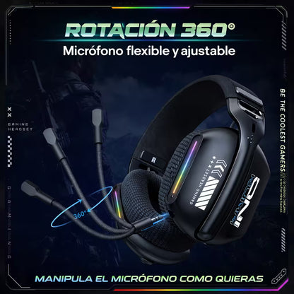 Diadema Gamer Inalámbrica ONIKUMA GT808 RGB - 3 Modos Conexión Micrófono 360° Bluetooth 5.3