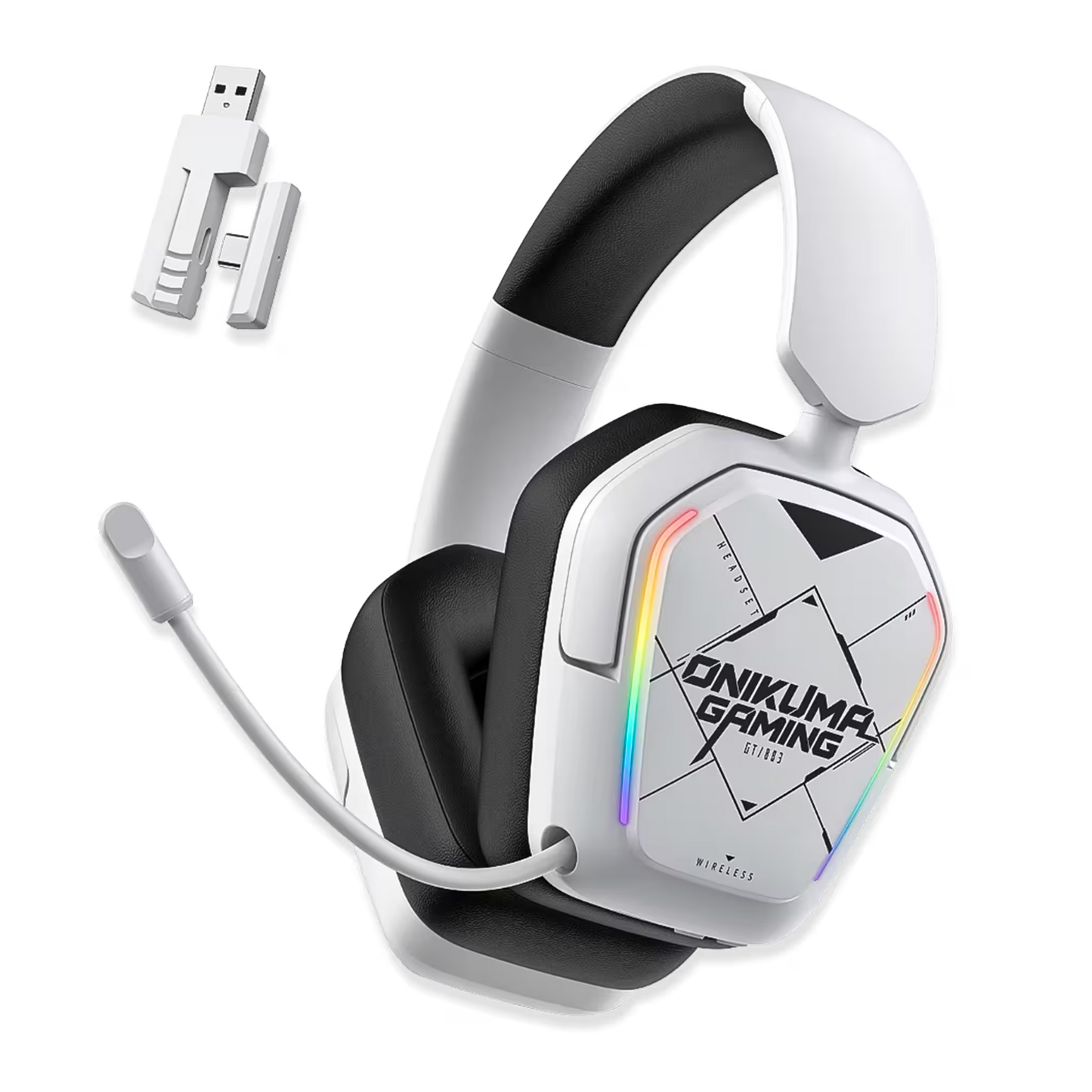 Diadema Gamer Inalámbrica ONIKUMA GT883 RGB Blanca - 4 Modos 80H Batería Bluetooth 5.4