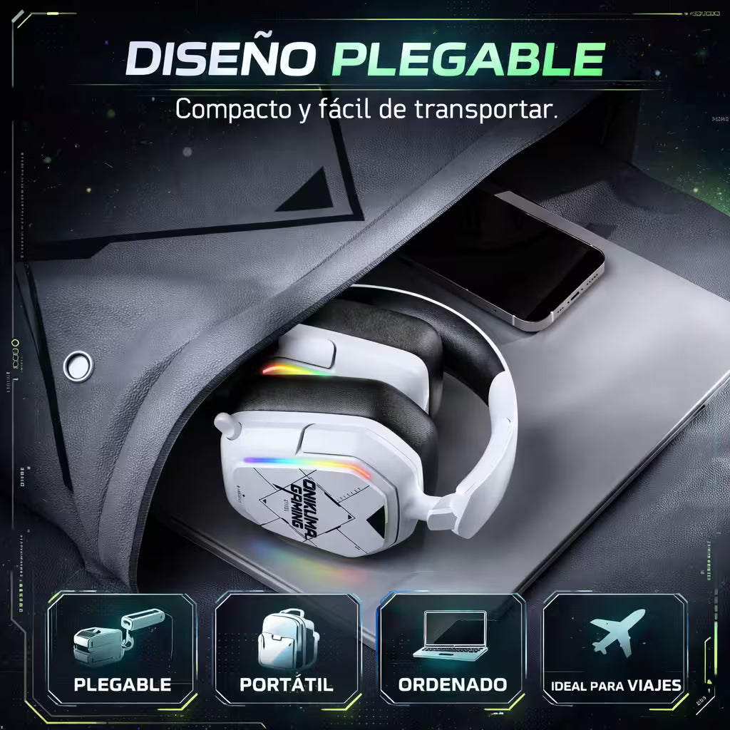 Diadema Gamer Inalámbrica ONIKUMA GT883 RGB Blanca - 4 Modos 80H Batería Bluetooth 5.4