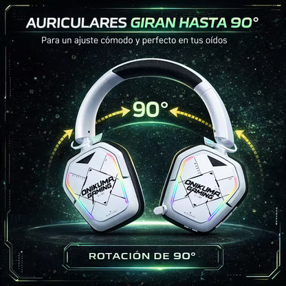 Diadema Gamer Inalámbrica ONIKUMA GT883 RGB Blanca - 4 Modos 80H Batería Bluetooth 5.4