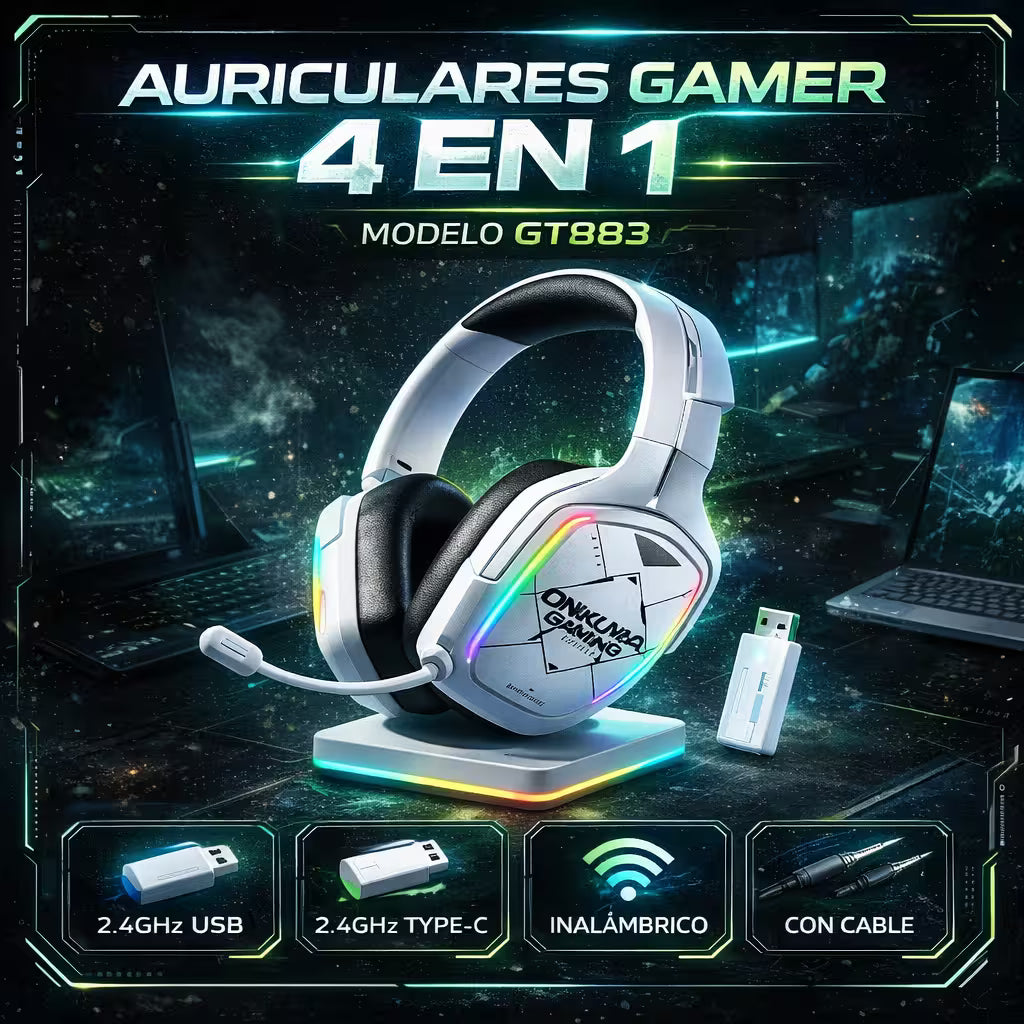 Diadema Gamer Inalámbrica ONIKUMA GT883 RGB Blanca - 4 Modos 80H Batería Bluetooth 5.4