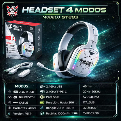 Diadema Gamer Inalámbrica ONIKUMA GT883 RGB Blanca - 4 Modos 80H Batería Bluetooth 5.4