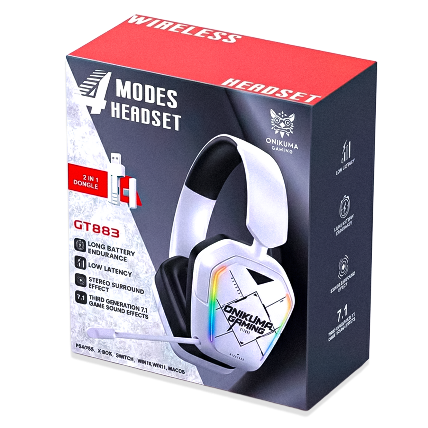 Diadema Gamer Inalámbrica ONIKUMA GT883 RGB Blanca - 4 Modos 80H Batería Bluetooth 5.4