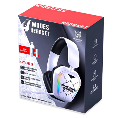 Diadema Gamer Inalámbrica ONIKUMA GT883 RGB Blanca - 4 Modos 80H Batería Bluetooth 5.4