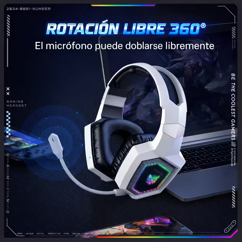 Diadema Gamer Inalámbrica ONIKUMA GT806 RGB Blanca - 3 Modos 60H Batería Latencia 40ms