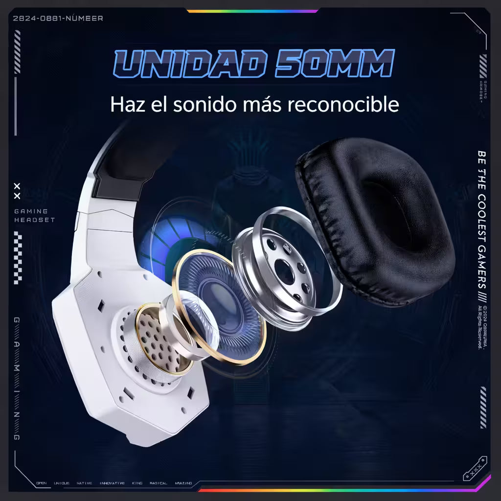 Diadema Gamer Inalámbrica ONIKUMA GT806 RGB Blanca - 3 Modos 60H Batería Latencia 40ms