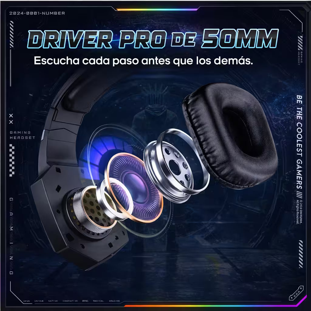 Diadema Gamer Onikuma GT806: Inalámbrica BT 5.4, Batería Infinita y RGB | NEGRA