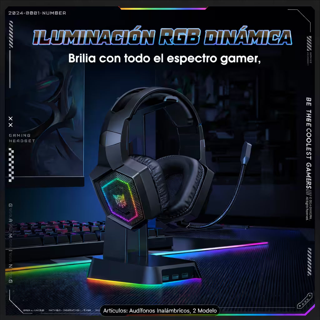 Diadema Gamer Onikuma GT806: Inalámbrica BT 5.4, Batería Infinita y RGB | NEGRA
