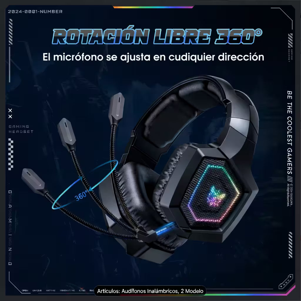 Diadema Gamer Onikuma GT806: Inalámbrica BT 5.4, Batería Infinita y RGB | NEGRA