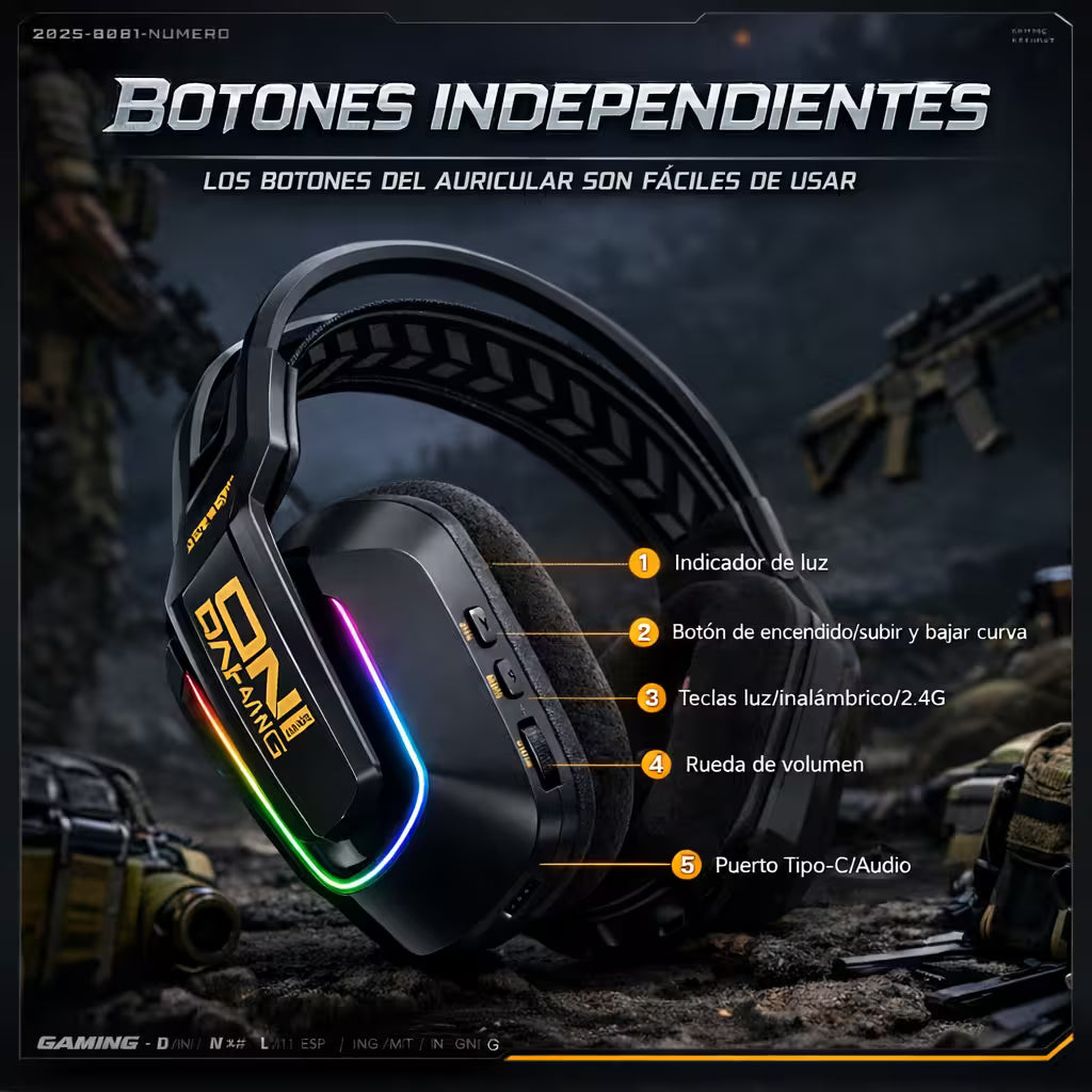 Diadema Inalámbrica Onikuma GT828 – 50mm | 900mAh 55h | Dongle 2 en 1 | 2.4G + BT