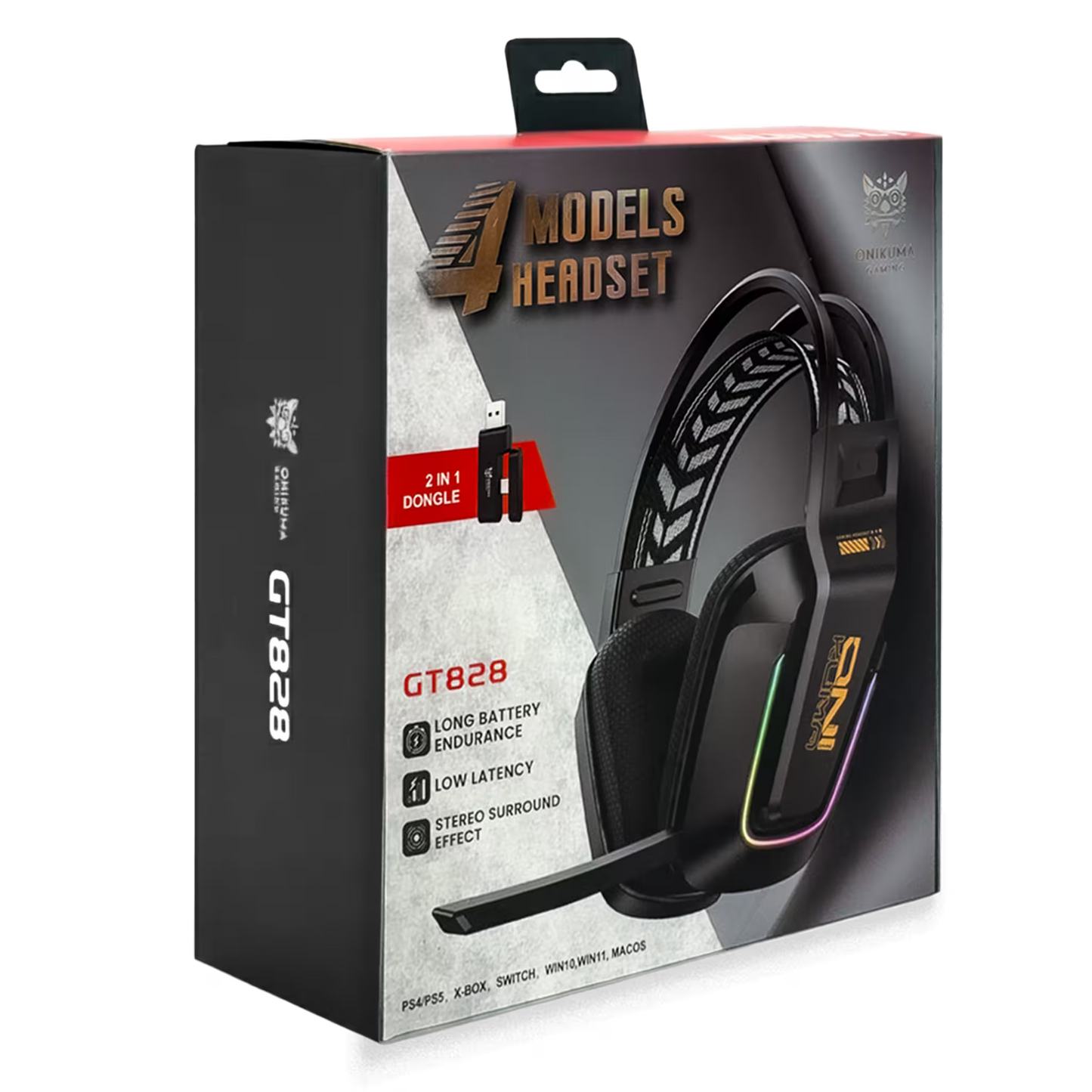 Diadema Inalámbrica Onikuma GT828 – 50mm | 900mAh 55h | Dongle 2 en 1 | 2.4G + BT