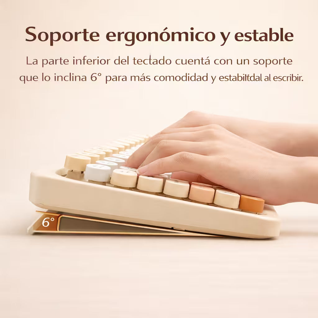 Combo Teclado y Mouse Inalámbrico Weibo WB-216 - Habano | 105 Teclas Redondas Retro | 10m | 2.4G