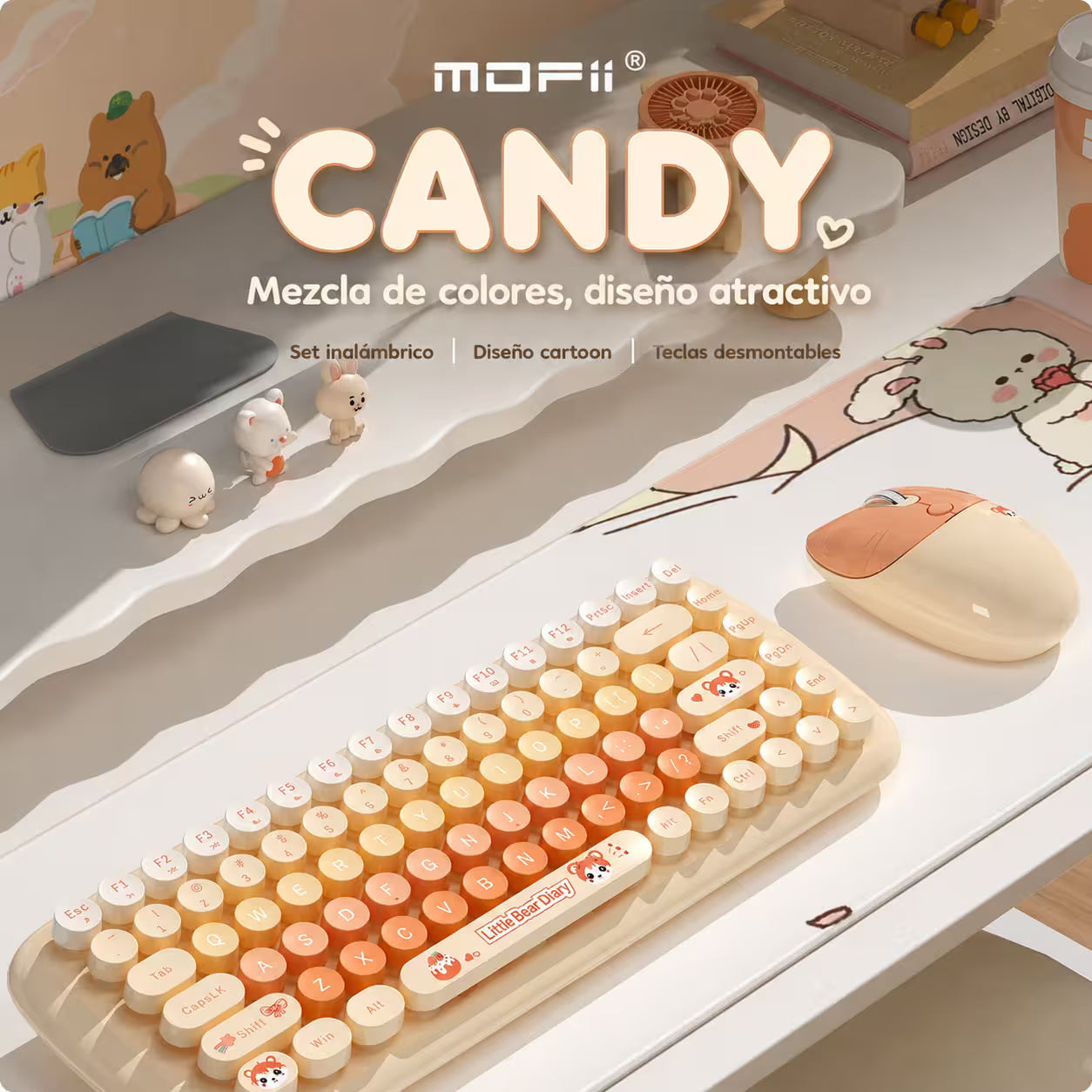 Combo Teclado y Mouse Inalámbrico MOFII Candy — Habano | 2.4G Silencioso 1200 DPI Compacto