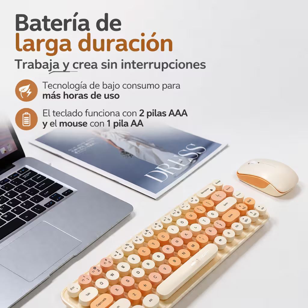 Combo Teclado y Mouse Inalámbrico Mofii Retro - 68 Teclas Redondas Habano | 2.4G Receptor Único
