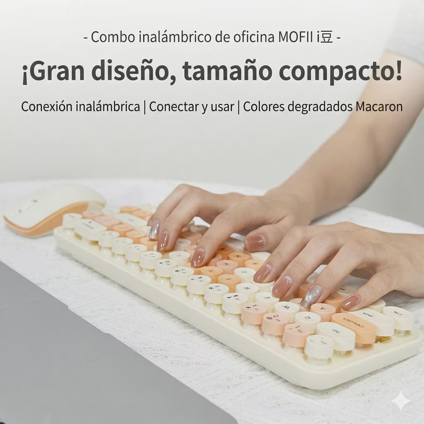 Combo Teclado y Mouse Inalámbrico Mofii Retro - 68 Teclas Redondas Habano | 2.4G Receptor Único