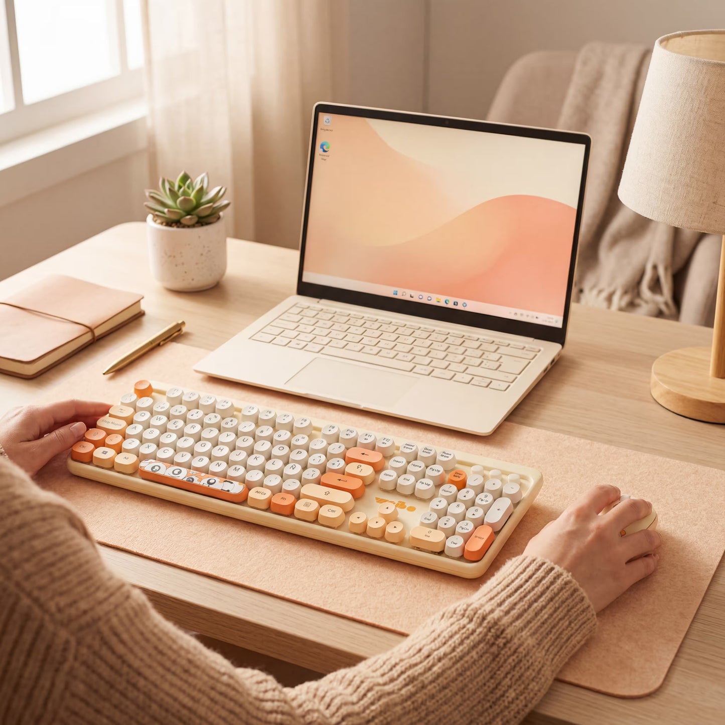 Combo Teclado y Mouse Inalámbrico Weibo WB-216 - Habano | 105 Teclas Redondas Retro | 10m | 2.4G