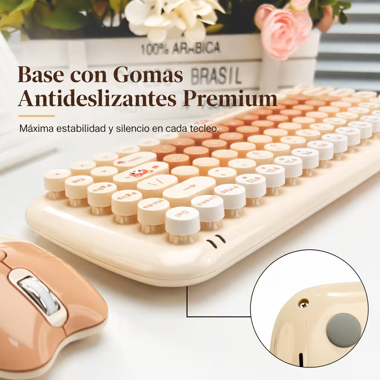 Combo Teclado y Mouse Inalámbrico MOFII Candy — Habano | 2.4G Silencioso 1200 DPI Compacto