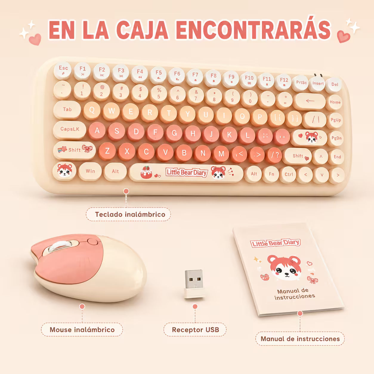 Combo Teclado y Mouse Inalámbrico MOFII Candy — Habano | 2.4G Silencioso 1200 DPI Compacto