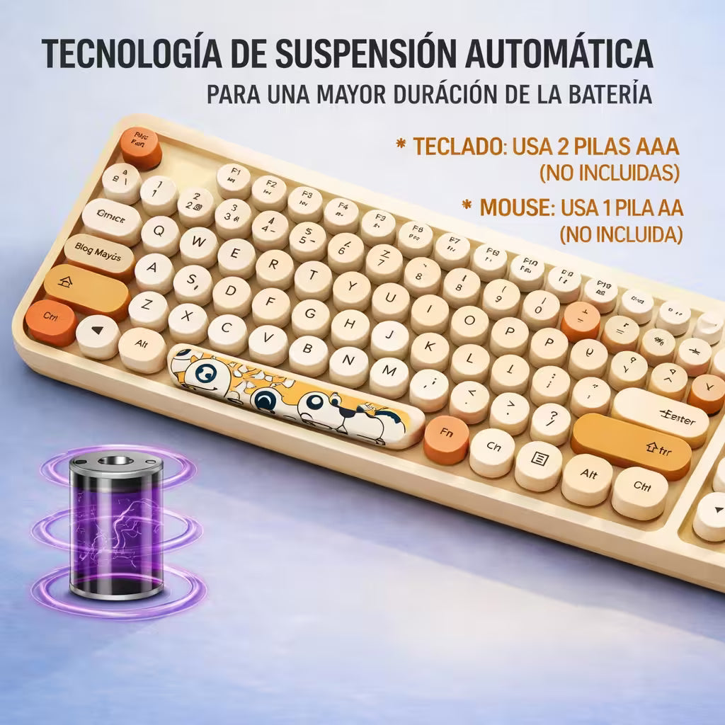 Combo Teclado y Mouse Inalámbrico Weibo WB-216 - Habano | 105 Teclas Redondas Retro | 10m | 2.4G