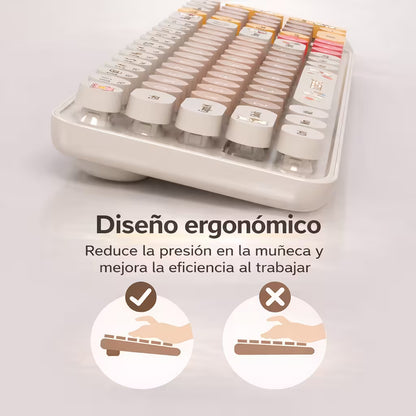Combo Teclado y Mouse Inalámbrico Baby Bear - Habano | 100 Teclas Redondas Retro Multicolor | 10m | 2.4G