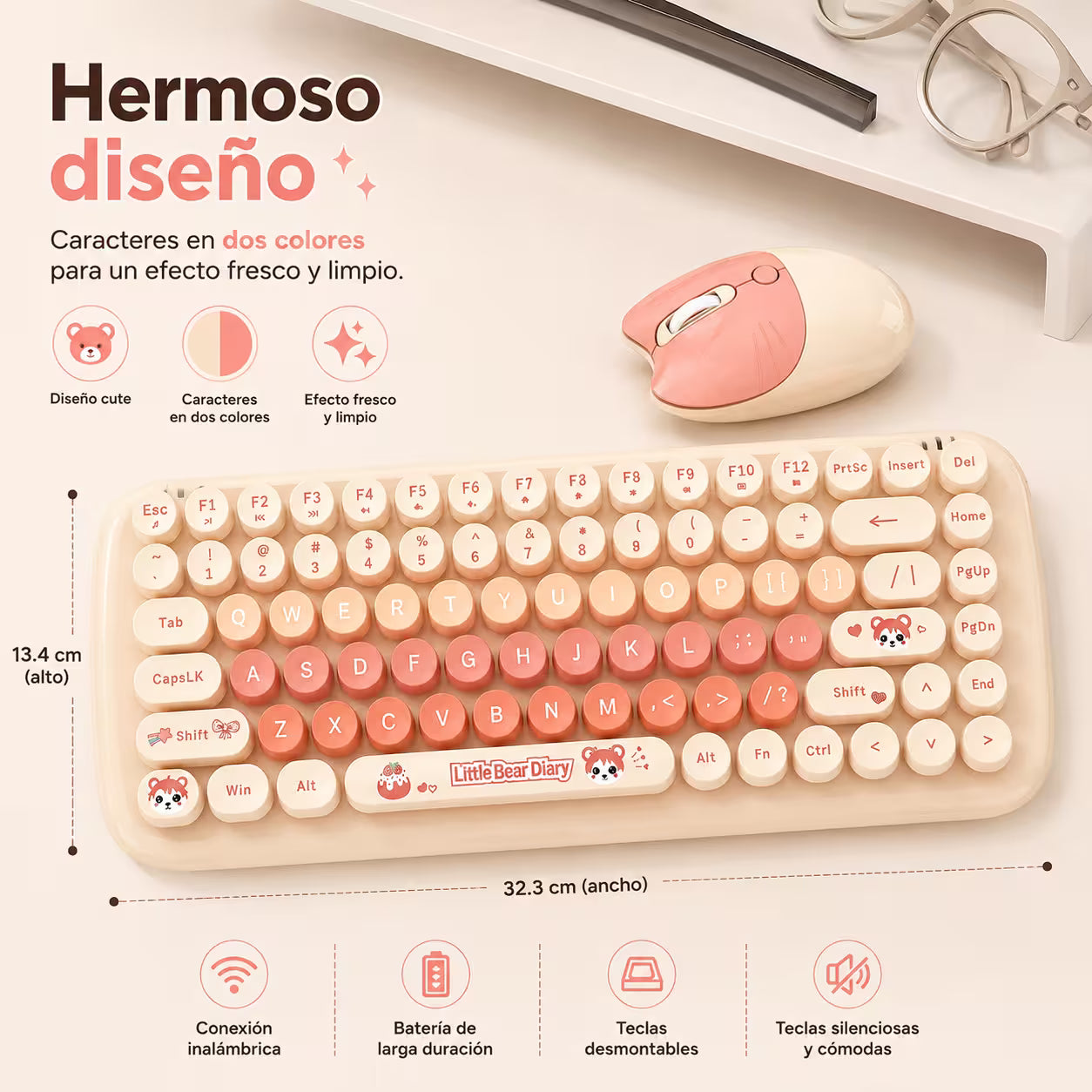 Combo Teclado y Mouse Inalámbrico MOFII Candy — Habano | 2.4G Silencioso 1200 DPI Compacto